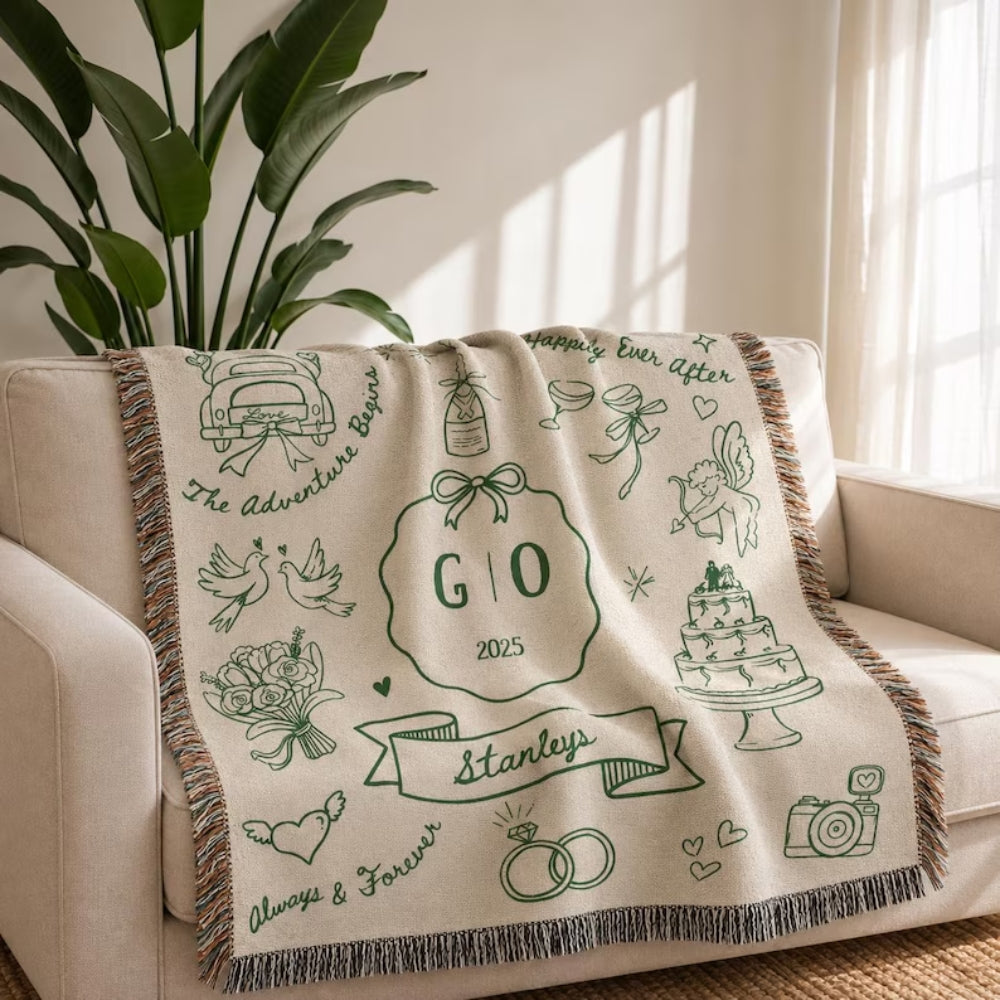 Personalized Wedding Engagement Woven Blanket For Couple, Custom Blanket For Wedding Anniversary WD0355