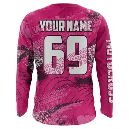 Custom ATV Motocross Racing Pink Long Sleeve Shirt For Women, Custom Women's ATV Shirts MZ0035