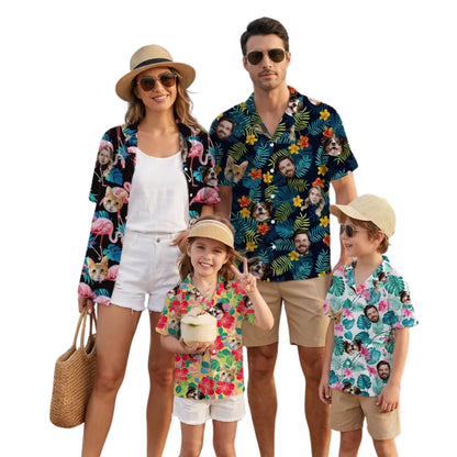 Custom Photo Tropical Family Hawaiian Matching Shirts, Custom Face Tropical Matching Hawaiian Shirts For Family ET0898