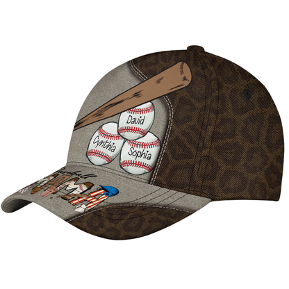 Baseball Mama Custom Kid Names Baseball 3D Cap, Custom Mama Baseball Cap Hat CP0552