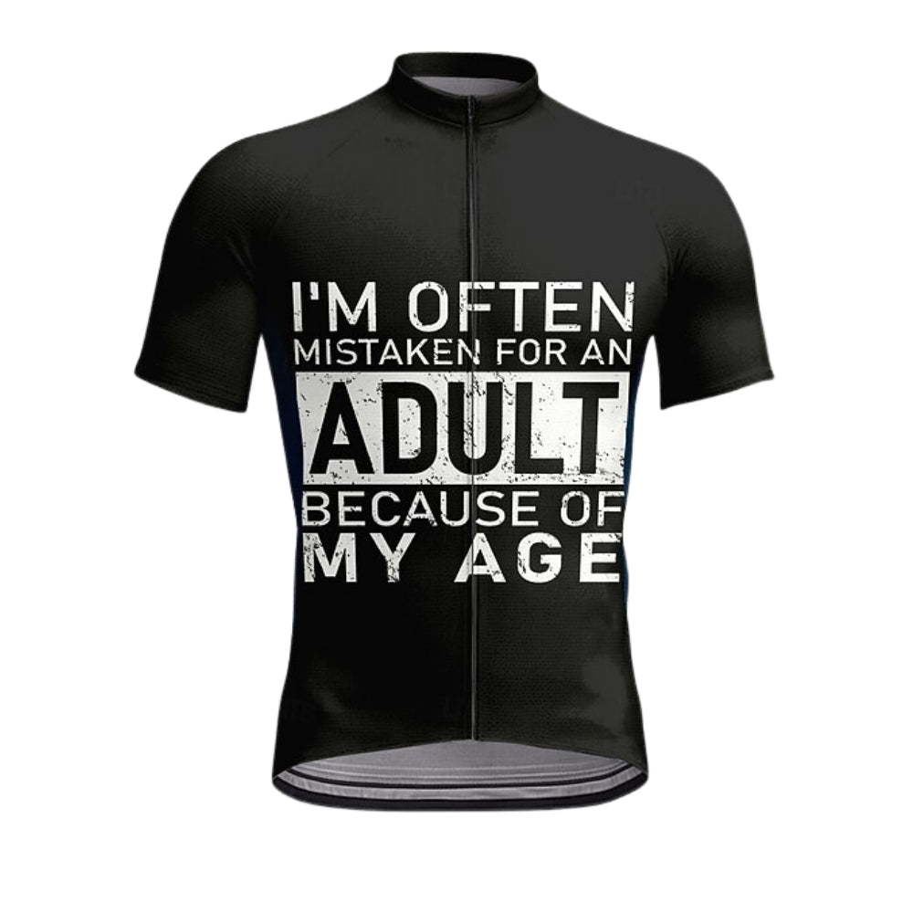 I'm Often Mistaken For An Adult Because Of My Age Short Sleeve Cycling Jersey For Men, Red And White Funny Cycling Jerseys CZ0156
