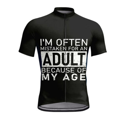 I'm Often Mistaken For An Adult Because Of My Age Short Sleeve Cycling Jersey For Men, Red And White Funny Cycling Jerseys CZ0156
