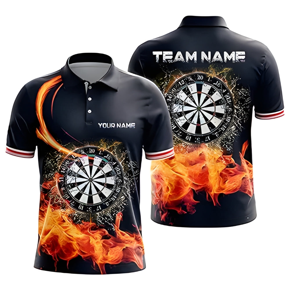 Custom Fire Dartboard Men's Dart Polo Shirts, Custom Flame Darts Team Shirts DZ0016