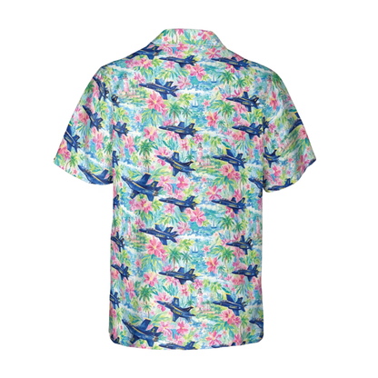 F18 US Navy Airplane Floral Hawaiian Shirt Mens, Aircraft Hawaiian Shirt For Veteran HE0785