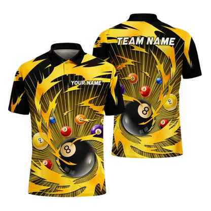 Custom Thunder Lightning Black Yellow Billiard Polo Shirt For Men, Custom Team Billiard Shirts BIE0049