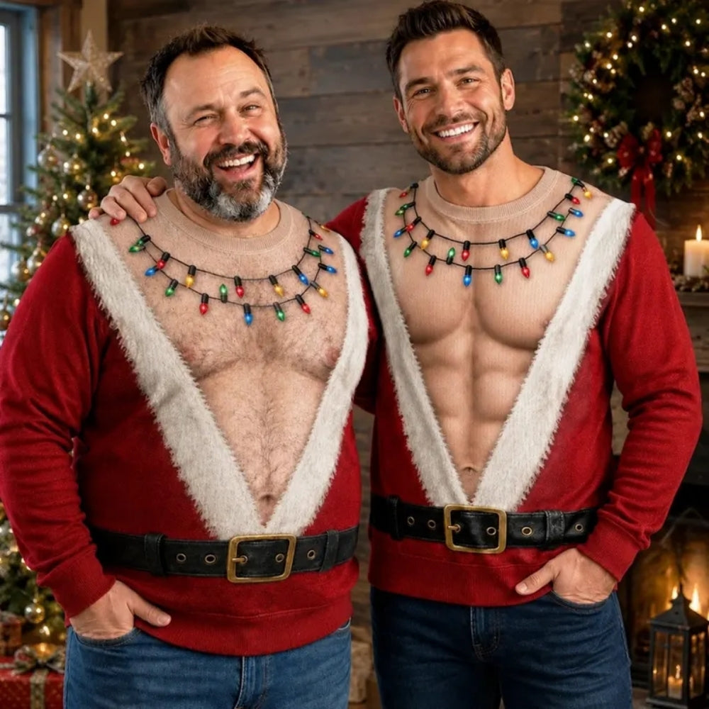 Funny Santa Abs Men's 3D Christmas Sweatshirt, Xmas Funny Sweatshirt 2D1045