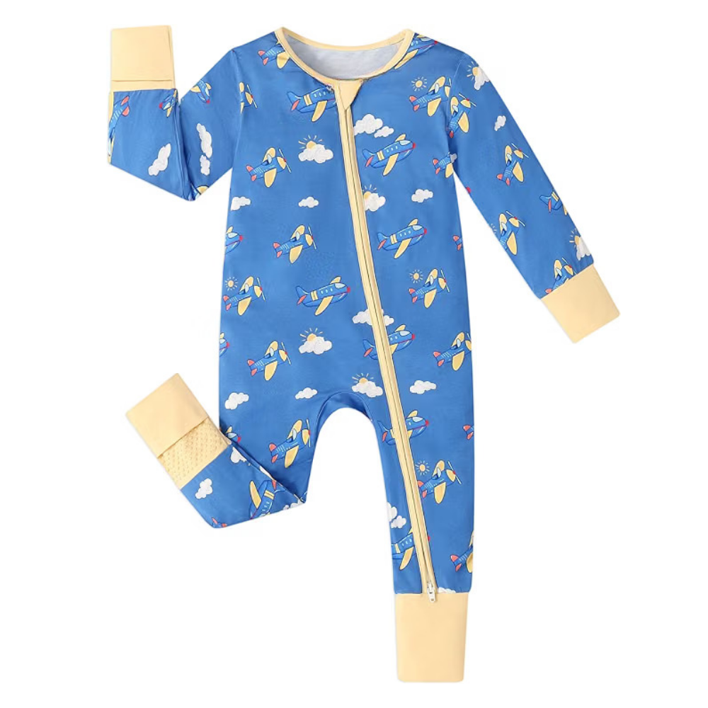Aircraft Blue Baby Convertible Zippy Romper, Airplane Baby Romper Convertible BB0630