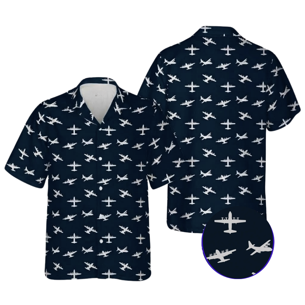 Men's C130 Hercules Aircraft Hawaiian Shirt, Airplane Military Hawaiian Shirt HE0786