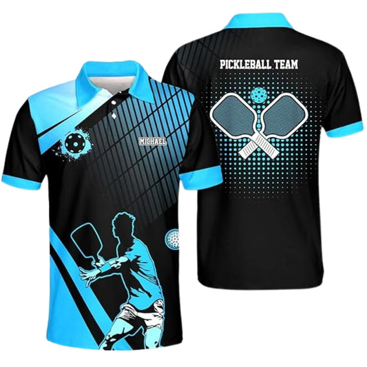 Custom Team Black And Blue Pickleball Polo Shirts For Mens, Custom Pickleball Shirts PZ0001