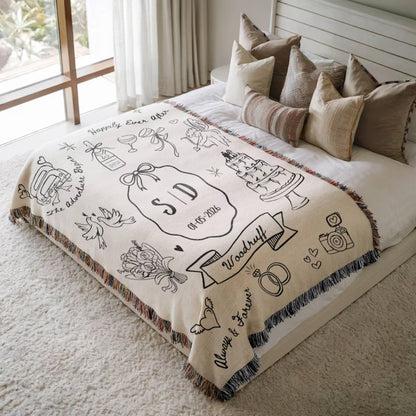 Personalized Wedding Engagement Woven Blanket For Couple, Custom Blanket For Wedding Anniversary WD0355
