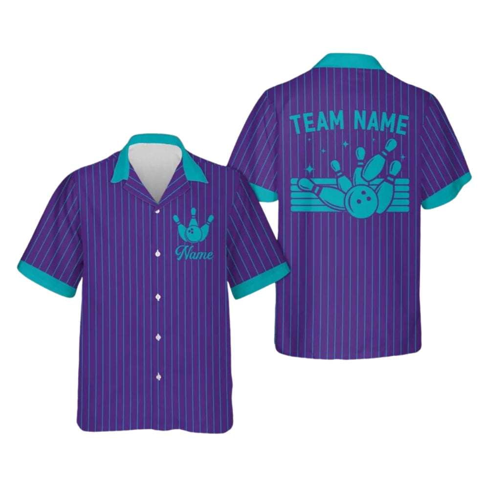 Custom Team Stripe White And Pink Bowling Hawaiian Shirt For Women Men, Custom Bowling Team Shirts BE0157