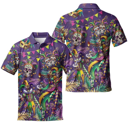 Skull Mardi Gras Carnival Golf Polo Shirt For Mens, Mardi Gras Golf Shirts Men GE0239