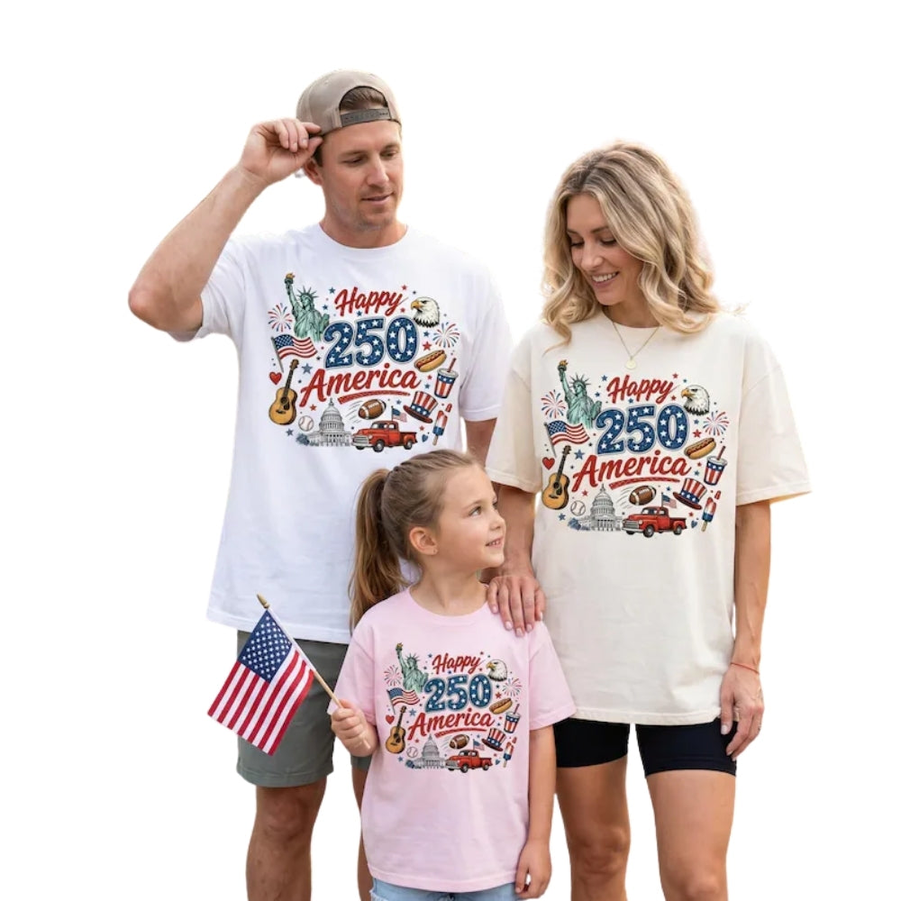 Happy 250th American Anniversary Matching Family T Shirt, Matching Independence Day Family Shirts ET0733
