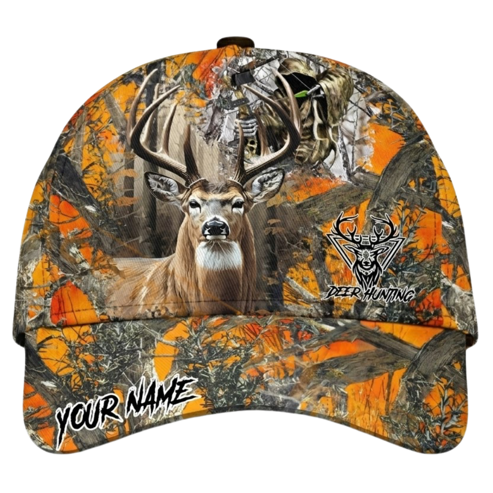 Personalized Deer Hunting Camo Baseball Cap 3D Printed, Custom Name Deer Cap For Hunter CP0544