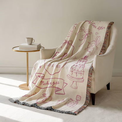 Personalized Wedding Engagement Woven Blanket For Couple, Custom Blanket For Wedding Anniversary WD0355
