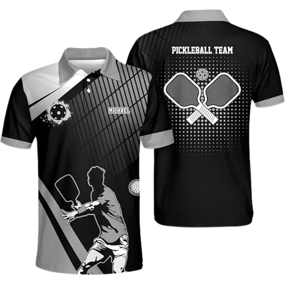Custom Team Black And Blue Pickleball Polo Shirts For Mens, Custom Pickleball Shirts PZ0001