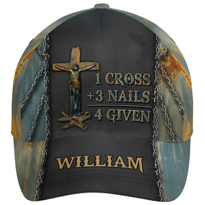 1 Cross 3 Nails 4 Given Custom Name Christian Baseball 3D Cap, Personalized Christian Faith Cap Hat CP0553