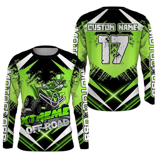 Custom Men's Off Road Motocross Long Sleeve Jersey Green, Custom ATV Racing Shirts MZ0036
