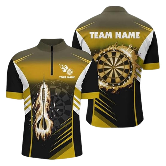 Black And Gold Custom Flame Darts Jersey Mens, Custom Darts Team Shirts DZ0039
