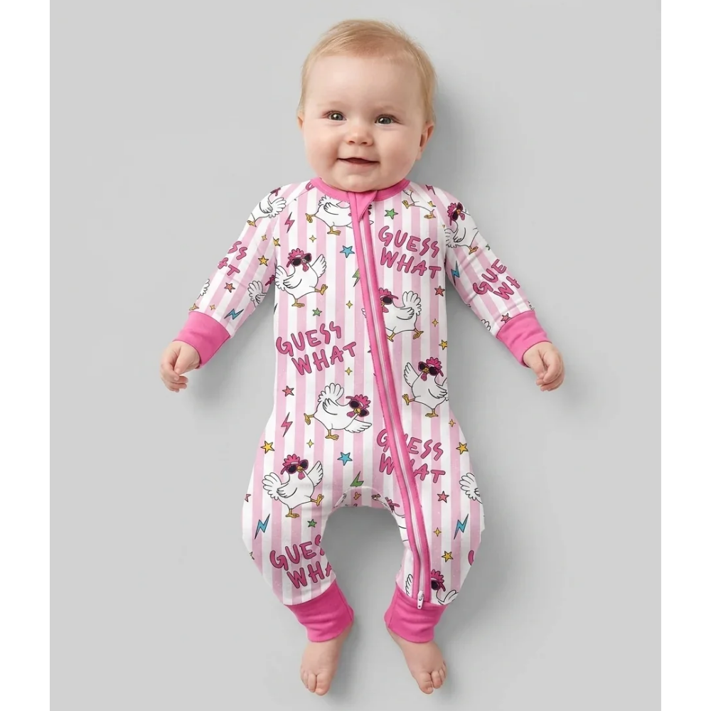 Guess What Fun Chicken Baby Convertible Zippy Romper, Funny Chicken Baby Romper Convertible BB0848