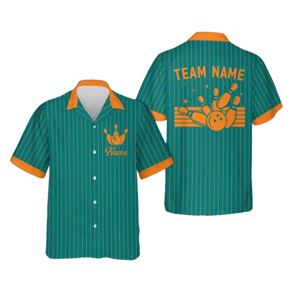Custom Team Stripe White And Pink Bowling Hawaiian Shirt For Women Men, Custom Bowling Team Shirts BE0157