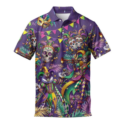 Skull Mardi Gras Carnival Golf Polo Shirt For Mens, Mardi Gras Golf Shirts Men GE0239