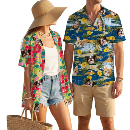 Custom Photo Tropical Family Hawaiian Matching Shirts, Custom Face Tropical Matching Hawaiian Shirts For Family ET0898