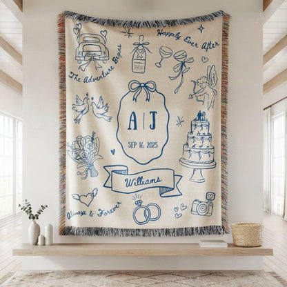 Personalized Wedding Engagement Woven Blanket For Couple, Custom Blanket For Wedding Anniversary WD0355