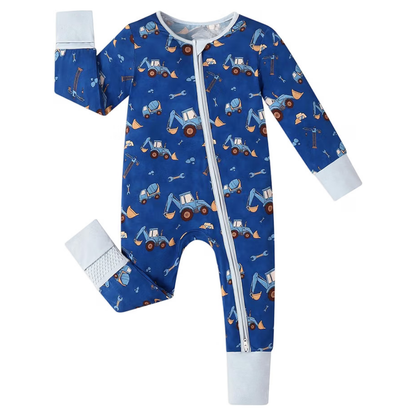 Excavator Constructor Baby Convertible Romper Zipper Blue, Excavator Baby Romper Convertible BB0631