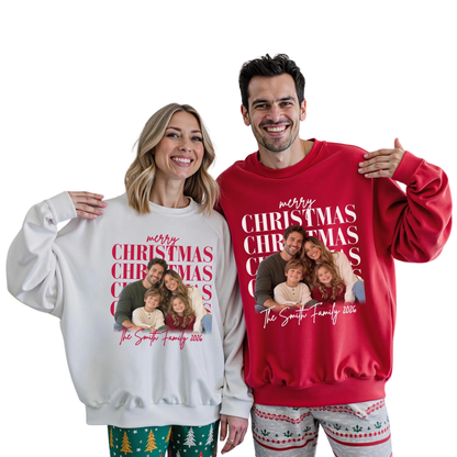 Custom Family Photo Merry Christmas Sweatshirt Matching, Custom Xmas Family Sweatshirt With Picture ET1705