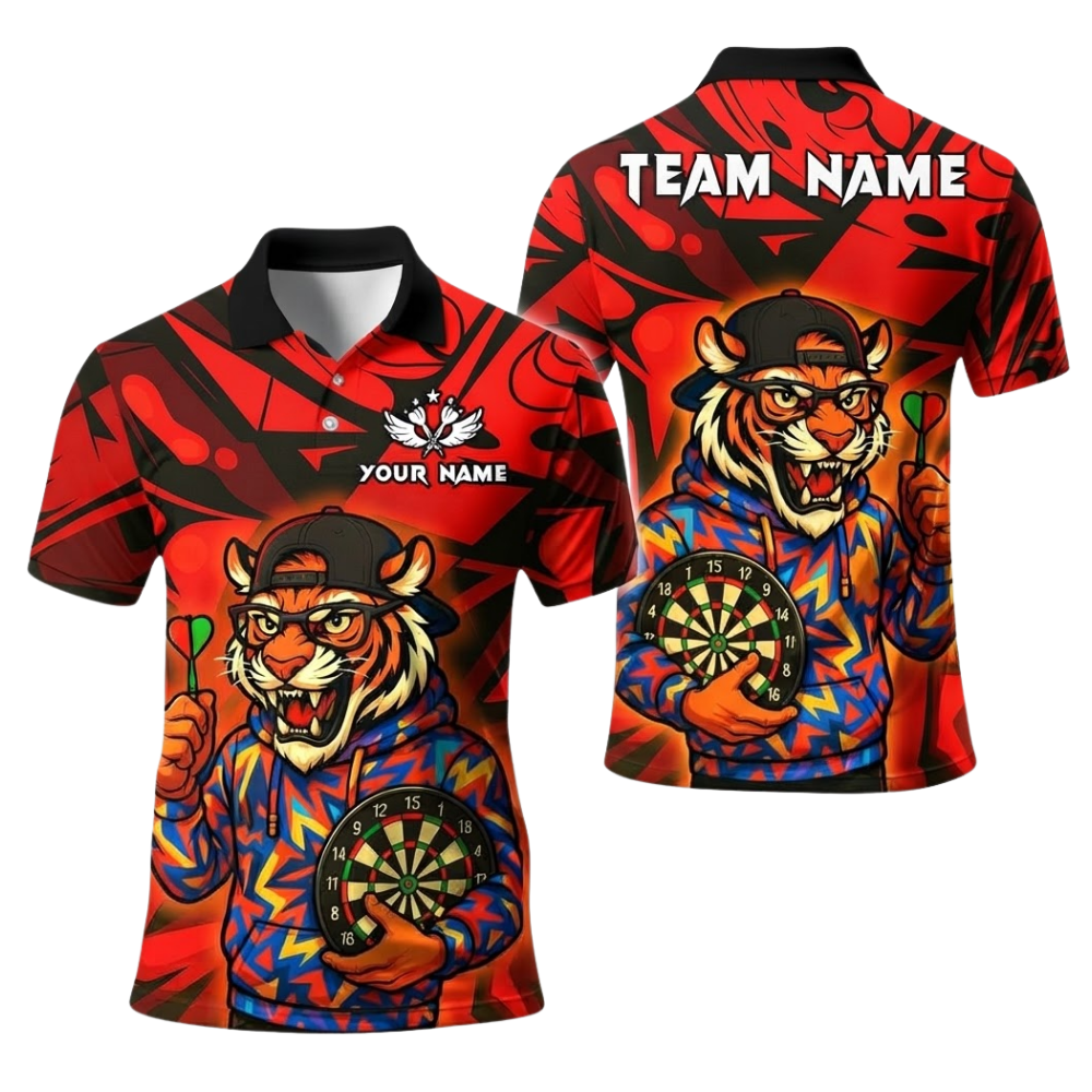Custom Tiger Graffiti Darts Polo Shirt For Men, Custom Tigder Dart Team Shirt DE0111