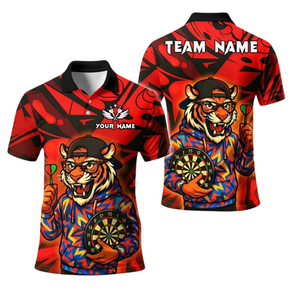 Custom Tiger Graffiti Darts Polo Shirt For Men, Custom Tigder Dart Team Shirt DE0111