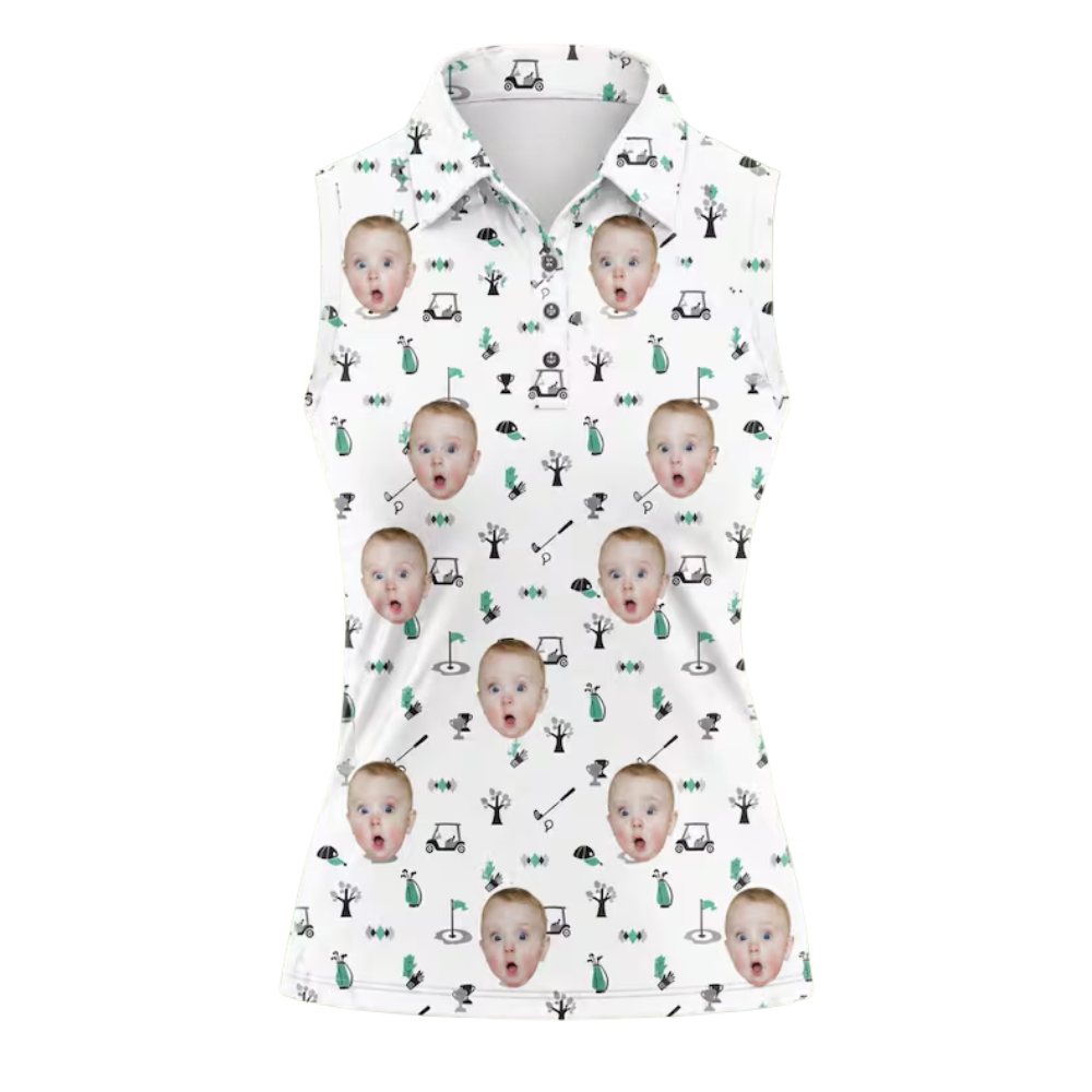 Custom Kid Face Sleeveless Golf Shirt For Ladies, Women's Custom Photo Golf Shirts GE0458