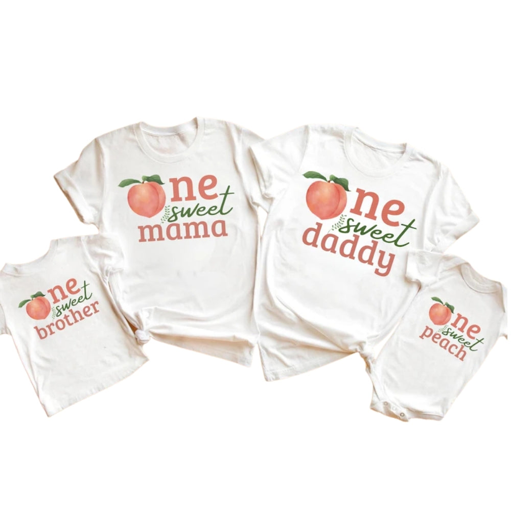One Sweet Peach Custom Matching 1st Birthday Family T-Shirts, Custom Peach First Birthday Family Shirts ET0363
