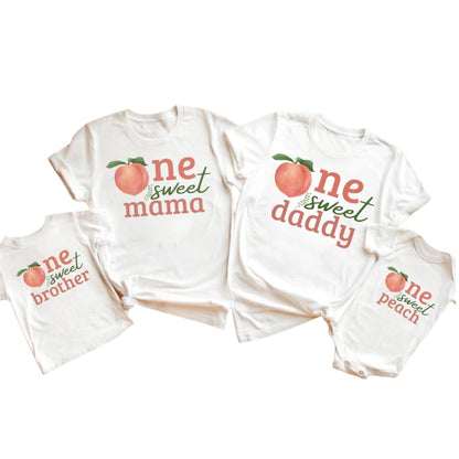One Sweet Peach Custom Matching 1st Birthday Family T-Shirts, Custom Peach First Birthday Family Shirts ET0363
