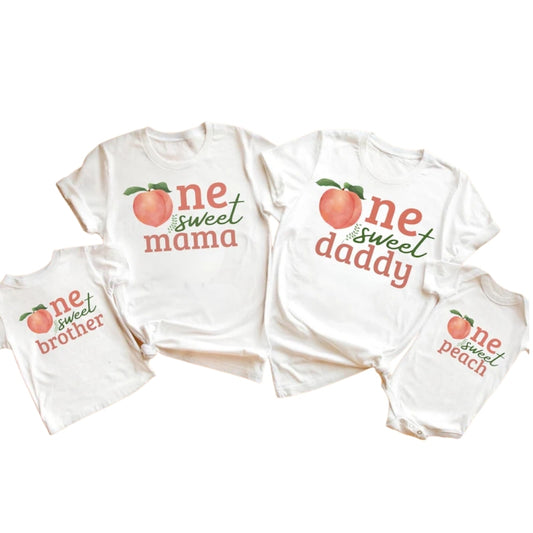 One Sweet Peach Custom Matching 1st Birthday Family T-Shirts, Custom Peach First Birthday Family Shirts ET0363