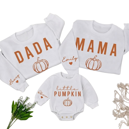 Custom Little Pumpkin Dada Mama Matching Sweatshirt, Custom Thanksgiving Sweatshirt For Family ET1420