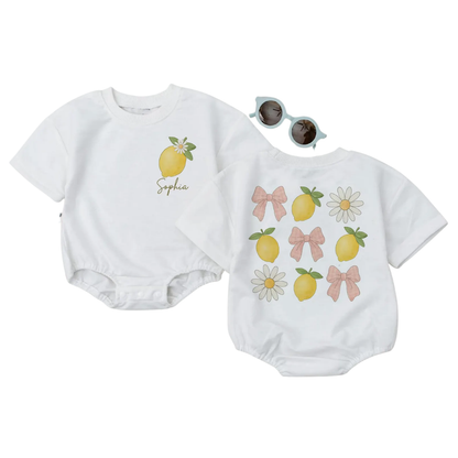Custom Baby Name Lemon Daisy Bow Romper Sweatshirt, Custom Lemon Baby Romper Sweatshirt BB0110