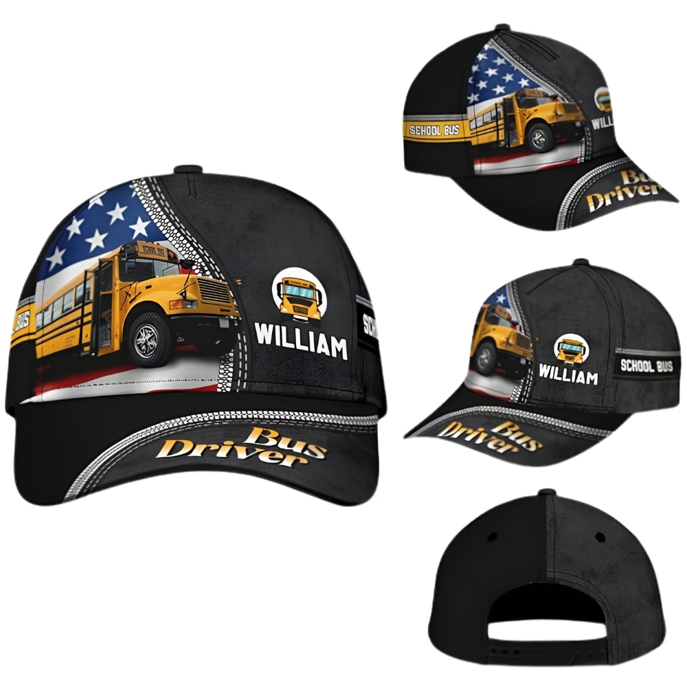 Personalized Bus Driver Baseball Cap, Custom Name Bus 3D Printed Cap Hat CP0451