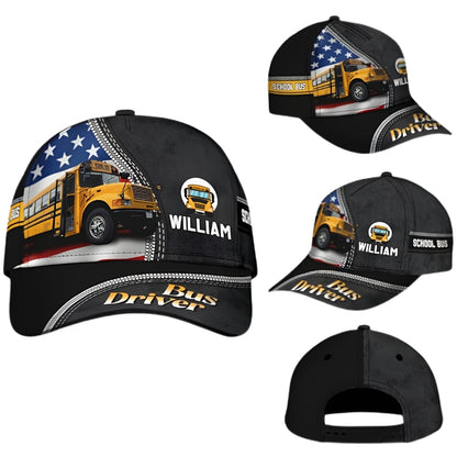 Personalized Bus Driver Baseball Cap, Custom Name Bus 3D Printed Cap Hat CP0451