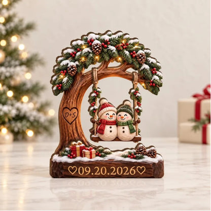 Snowman Couple Custom Christmas Wedding Layer Wooden Plaque, Custom Christmas Wooden Block Wedding Keepsake WD0892