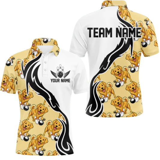 Golden Retriever Custom Mens Bowling Polo Shirt, Custom Golden Retriever Dog Bowling Team Shirts BZ0485