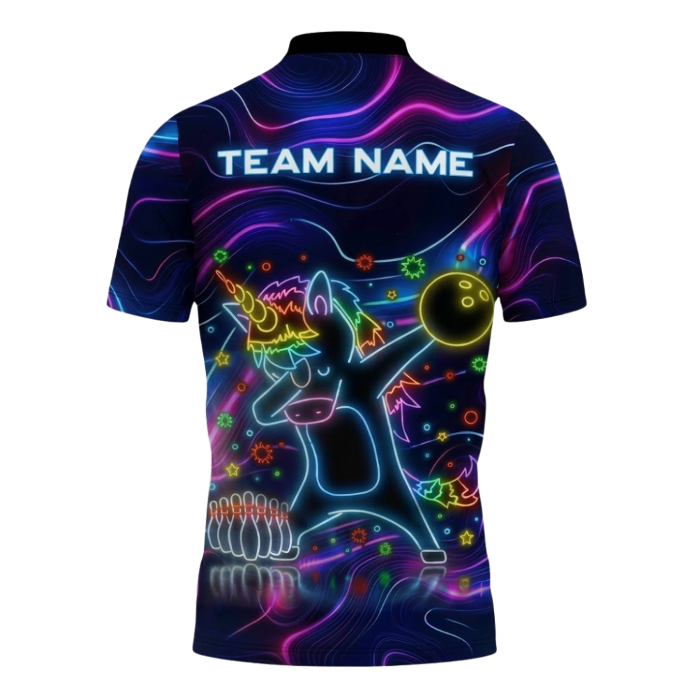 Funny Unicorn Custom Neon Bowling Mens Polo Shirts, Custom Unicorn Bowling Team Shirts BZ1113