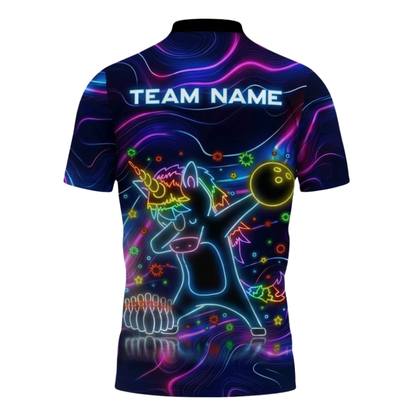 Funny Unicorn Custom Neon Bowling Mens Polo Shirts, Custom Unicorn Bowling Team Shirts BZ1113