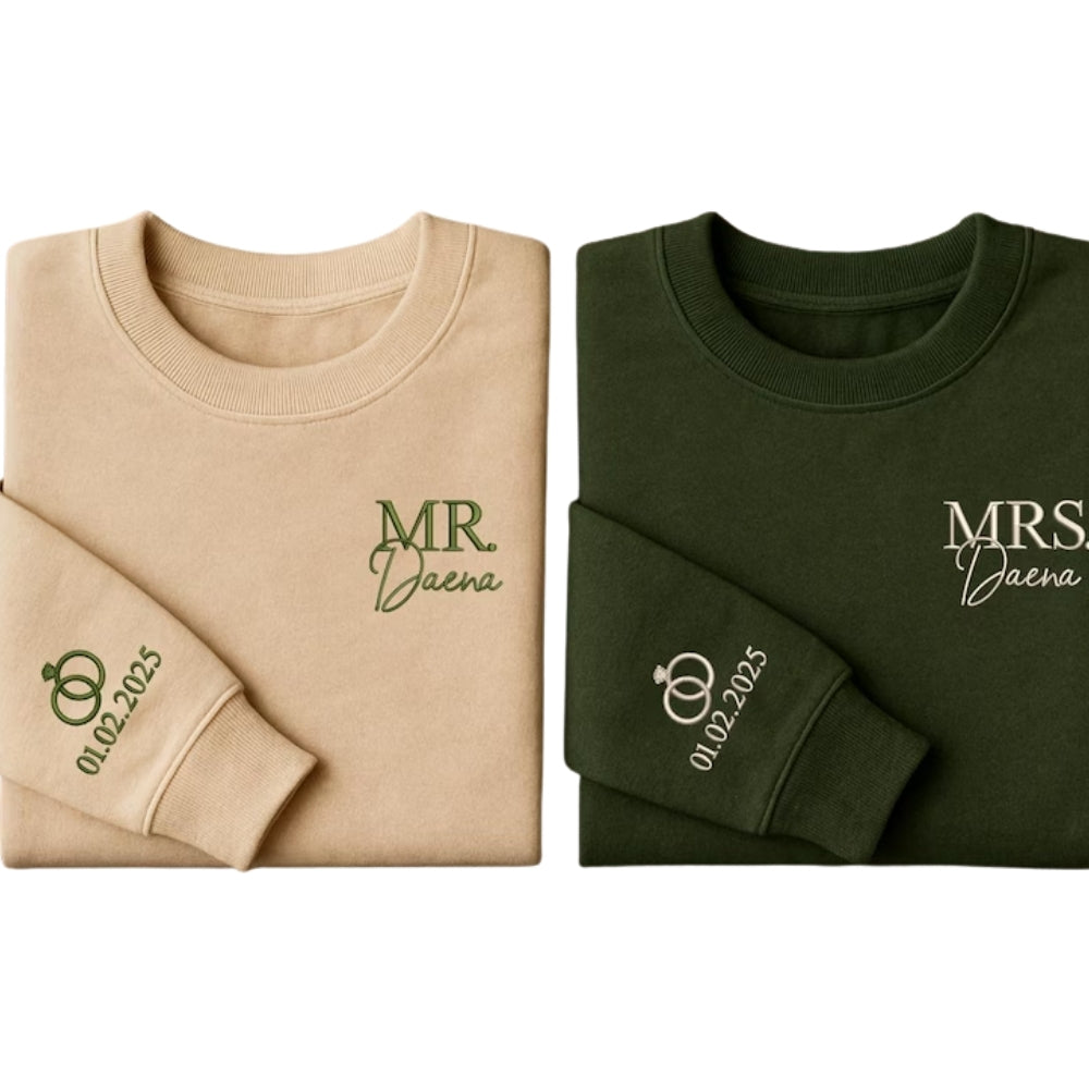 Custom Mr and Mrs Embroidered Sweatshirts, Custom Matching Engagement Couple Sweatshirt 2D0815
