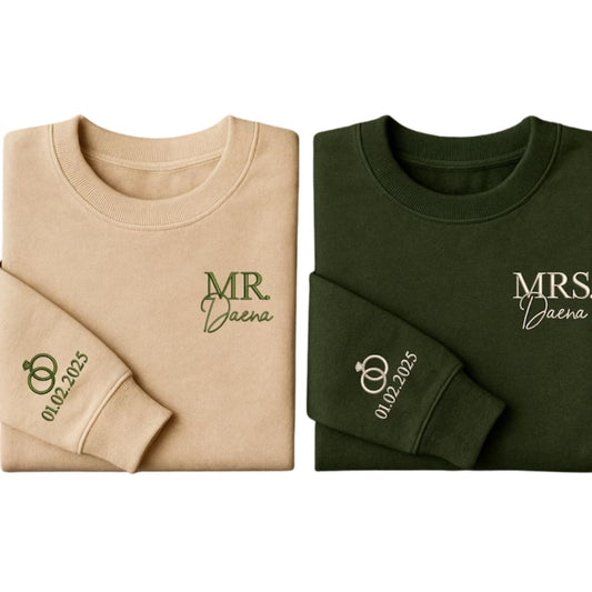 Custom Mr and Mrs Embroidered Sweatshirts, Custom Matching Engagement Couple Sweatshirt 2D0815