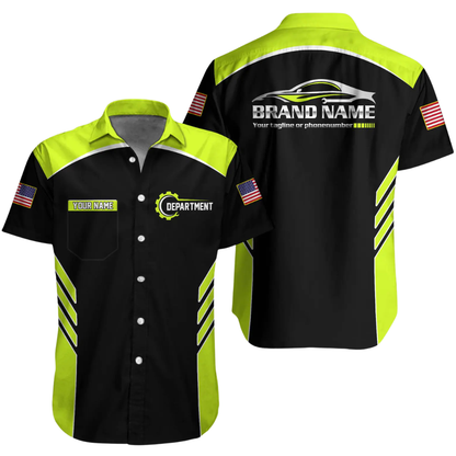 Personalized Racing Team Workwear Button Hawaiian Shirt Men, Custom Mechanic Uniform Shirts For Company HE0379