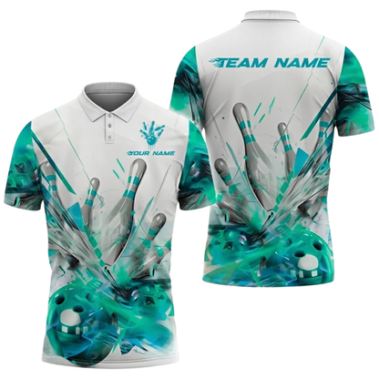 White And Pink Custom Break Ball Bowling Polo Shirt For Men, Custom Bowling Team Shirts BZ0761