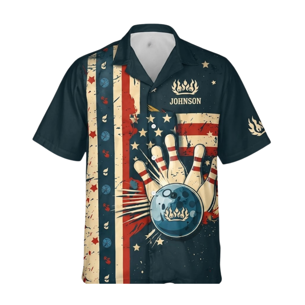 Custom Eagle Retro American Flag Hawaiian Bowling Shirt For Men, Custom Patriotic Bowling Team Shirts BZ0647