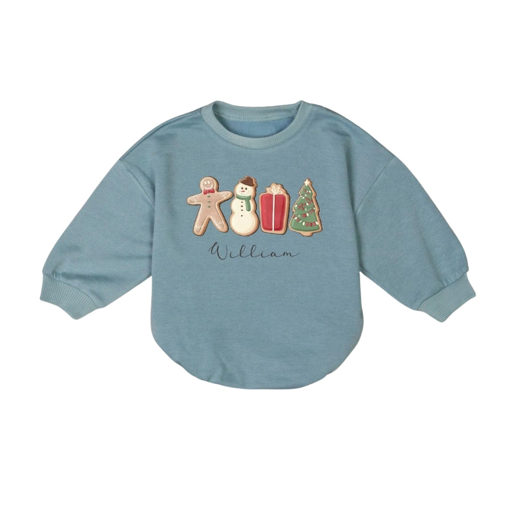 Custom Name Gingerbread Snowman Christmas Tree Baby Romper Sweater, Custom Christmas Baby Romper Sweatshirt BB0206
